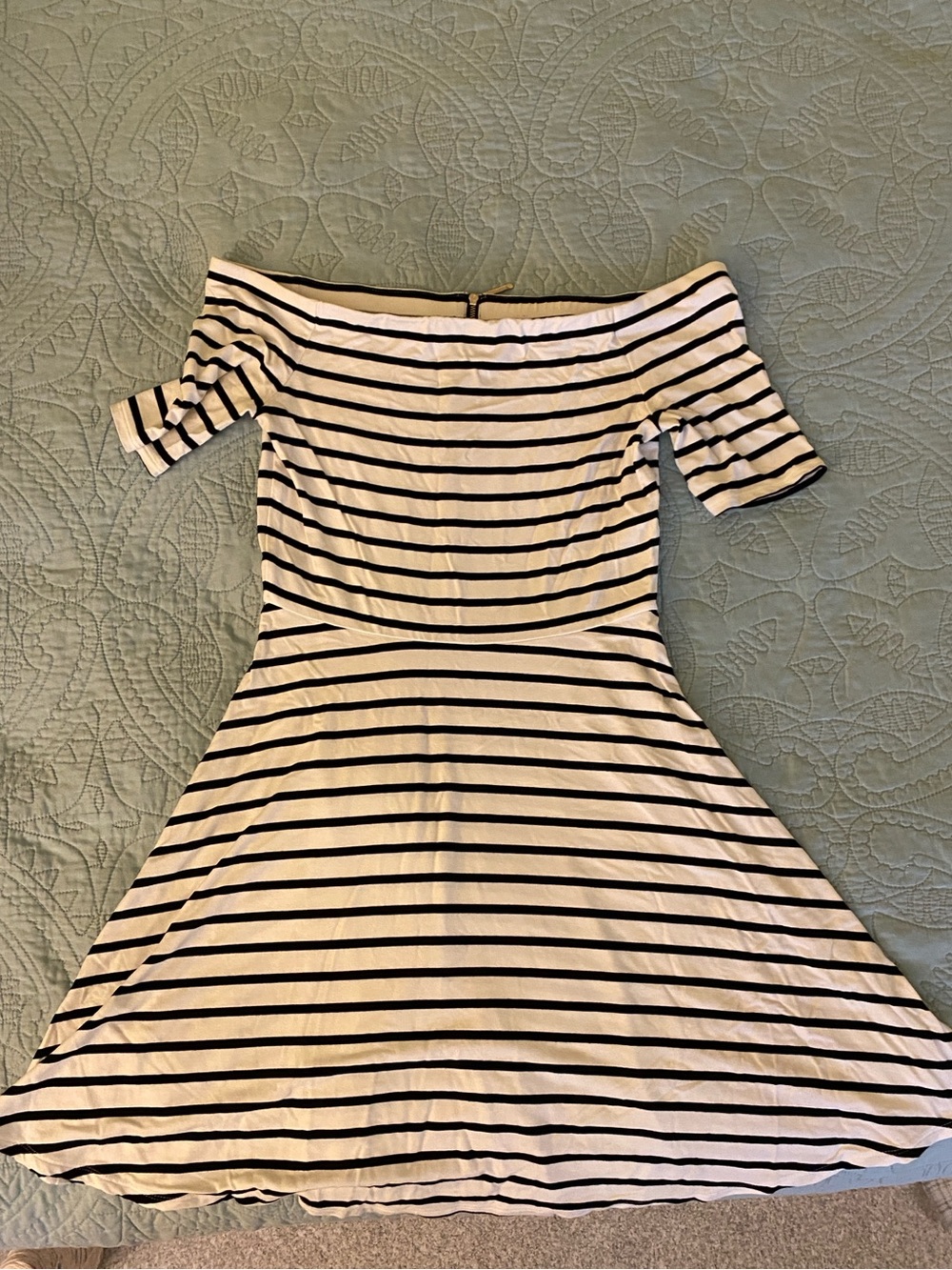 White House Black Market Black and White Off-Shoulder Striped Dress